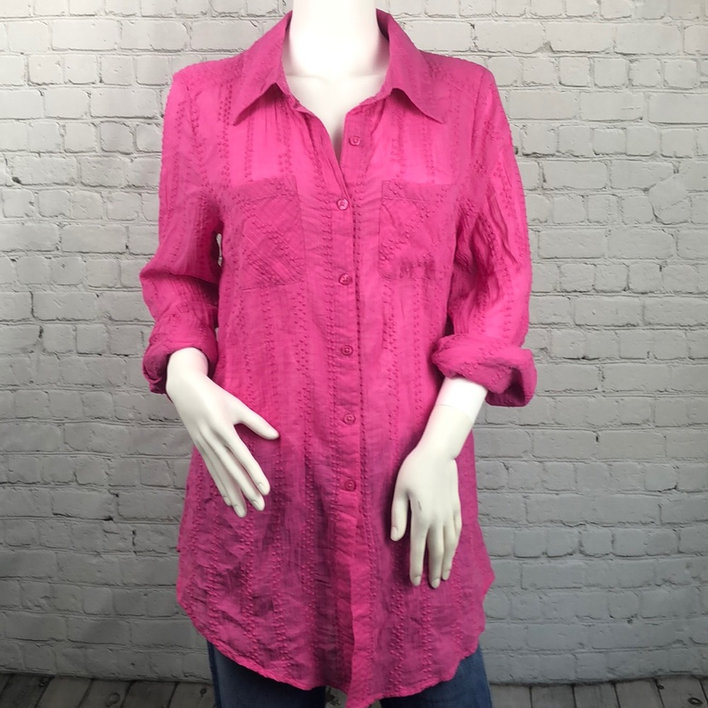 Style & Co Pink Button Down Top Sz PL & Large - Picture 2 of 3